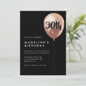 Glam Black Roos Gold Glitter Balloon 30e verjaarda Kaart (Staand voorkant)