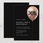 Glam Black Roos Gold Glitter Balloon 30e verjaarda Kaart (Voorkant / Achterkant)