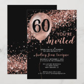 Glam Black Roos Gold Glitter Balloon 60e verjaarda Kaart (Voorkant / Achterkant)