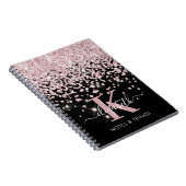Glam Black Roos Gold Glitter Diamond Monogrammen Notitieboek (Rechterzijde)