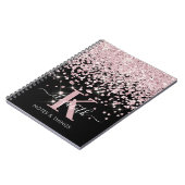 Glam Black Roos Gold Glitter Diamond Monogrammen Notitieboek (Linkerzijde)