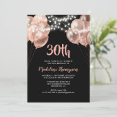 Glam Black Roos Gold String Light ballon Birthday Kaart (Staand voorkant)