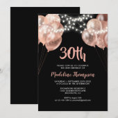 Glam Black Roos Gold String Light ballon Birthday Kaart (Voorkant / Achterkant)