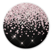Glam Black Roze Rose Gold Glitter Diamond Confetti Keramische Knop (Voorkant)