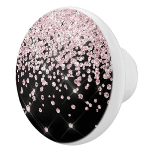Glam Black Roze Rose Gold Glitter Diamond Confetti Keramische Knop