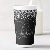 Glam Black Silver Glitter Glam Monogram Naam Latte Mok