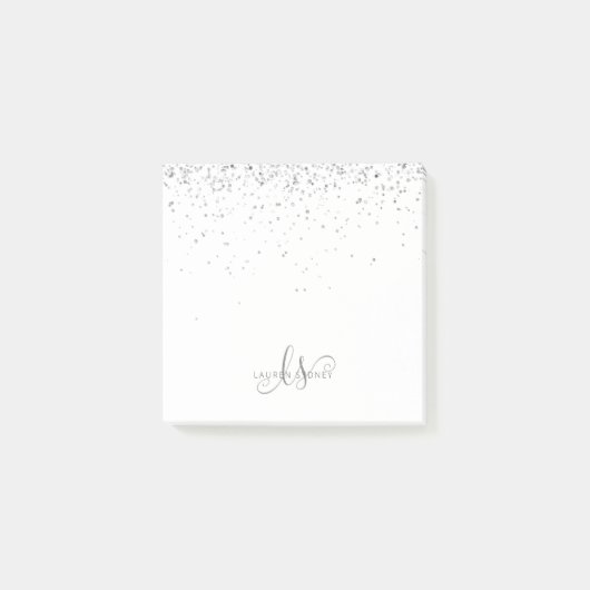Glam Black Silver Glitter Glam Monogram Naam Post-it® Notes (Voorkant)