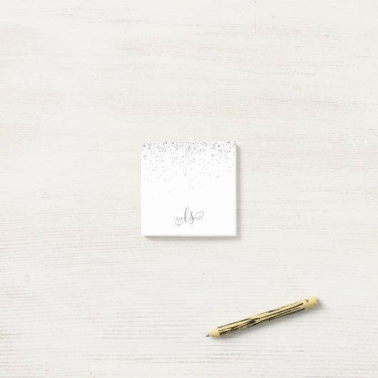 Glam Black Silver Glitter Glam Monogram Naam Post-it® Notes (Op bureau)