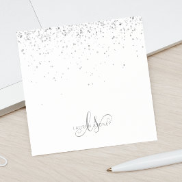 Glam Black Silver Glitter Glam Monogram Naam Post-it® Notes