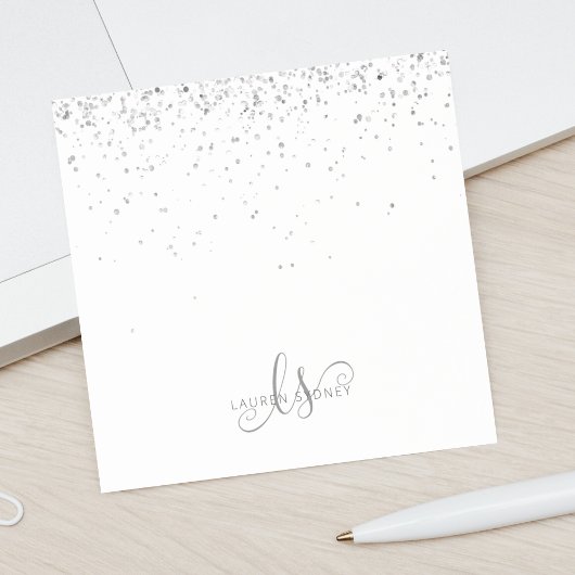 Glam Black Silver Glitter Glam Monogram Naam Post-it® Notes