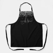 Glam Black Silver Glitter Glam Monogram Naam Schort (Voorkant)