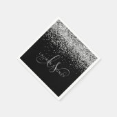 Glam Black Silver Glitter Glam Monogram Naam Servet (Hoek)