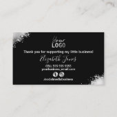 Glam Black Silver Glitter Hartelijk dank voor uw b Visitekaartje (Achterkant)