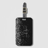 Glam Black Silver Glitter Monogram Naam Bagagelabel (Voorkant (verticaal))