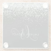 Glam Black Silver Glitter Monogram Naam Glazen Onderzetter (Achterkant)