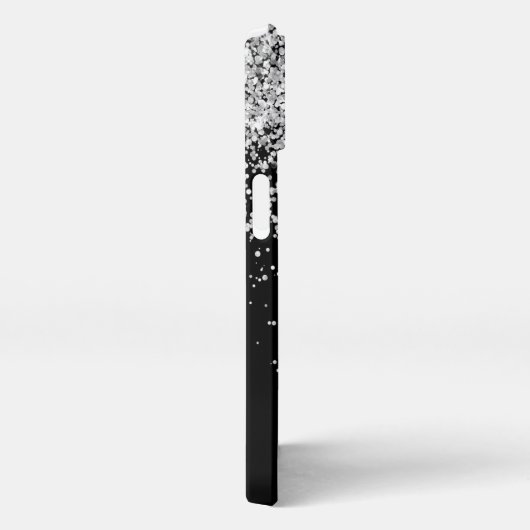 Glam Black Silver Glitter Monogram Naam iPhone Hoesje (Rechterkant)