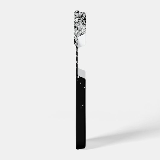 Glam Black Silver Glitter Monogram Naam iPhone Hoesje (Linkerkant)