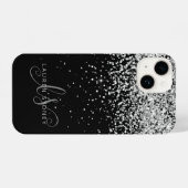 Glam Black Silver Glitter Monogram Naam iPhone Hoesje (Achterkant horizontaal)