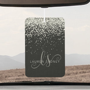 Glam Black Silver Glitter Monogram Naam Luchtverfrisser
