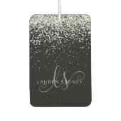 Glam Black Silver Glitter Monogram Naam Luchtverfrisser (Voorkant)