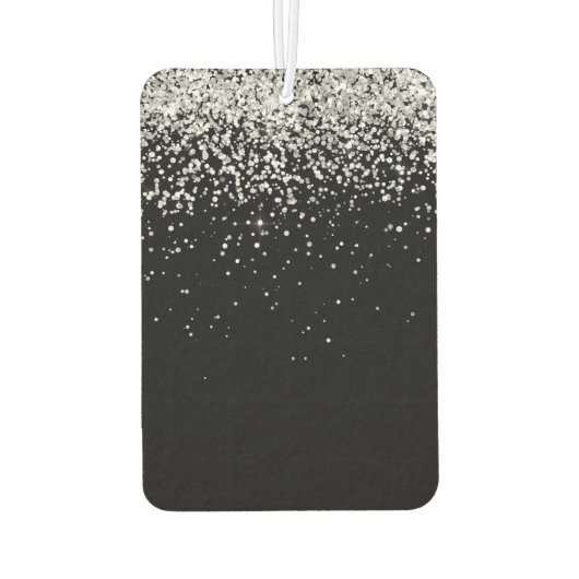 Glam Black Silver Glitter Monogram Naam Luchtverfrisser (Achterkant)