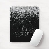 Glam Black Silver Glitter Monogram Naam Muismat (Met muis)