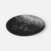 Glam Black Silver Glitter Monogram Naam Papieren Bordje (Gekanteld)