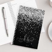 Glam Black Silver Glitter Monogram Naam Planner