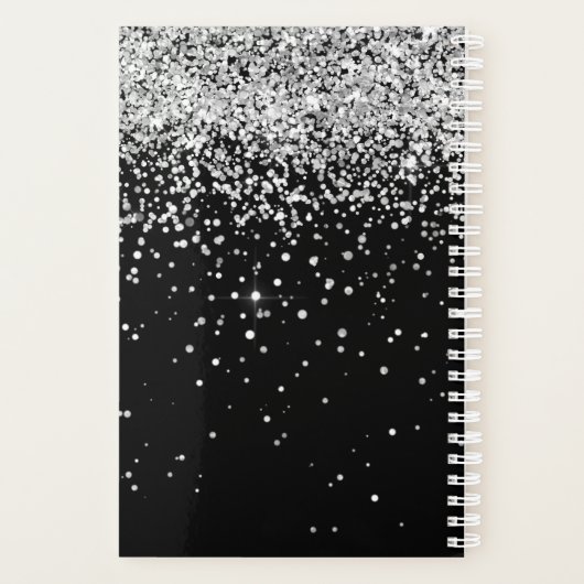 Glam Black Silver Glitter Monogram Naam Planner (Achterkant)