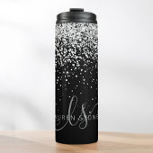 Glam Black Silver Glitter Monogram Naam Thermosbeker
