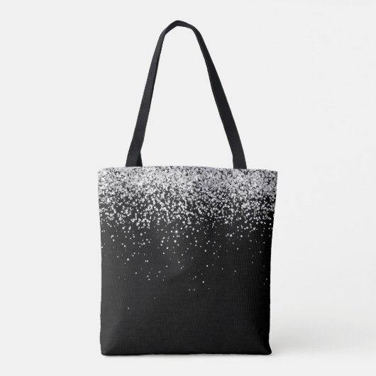 Glam Black Silver Glitter Monogram Naam Tote Bag (Achterkant)