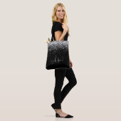 Glam Black Silver Glitter Monogram Naam Tote Bag (Op model)