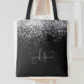 Glam Black Silver Glitter Monogram Naam Tote Bag