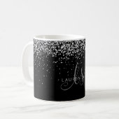 Glam Black Silver Glitter Monogram Name Coffee Mok (Voorkant links)