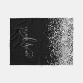 Glam Black Silver Glitter Monogram Name v Fleece Deken (Voorkant (Horizontaal))