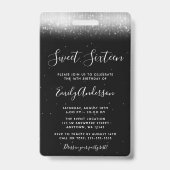 Glam Black White Sweet 16 Invitation VIP Pass Badge (Achterkant)
