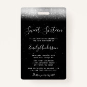 Glam Black White Sweet 16 Invitation VIP Pass Badge (Achterkant)