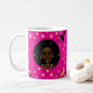 Glam Black Woman Afro Hair Pic lipstick roze maan Koffiemok