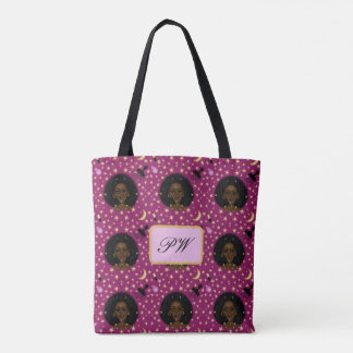 Glam Black Woman Afro Hair Pic lipstick roze maan Tote Bag