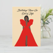 Glam Black Woman Card| Red Dress Birthday  Kaart (Staand voorkant)