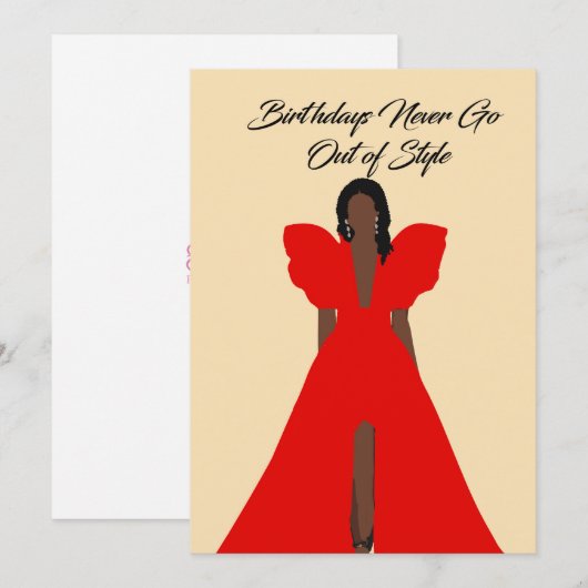 Glam Black Woman Card| Red Dress Birthday  Kaart (Voorkant / Achterkant)