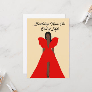 Glam Black Woman Card| Red Dress Birthday  Kaart