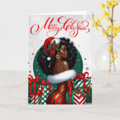Glam Black Woman Feestelijke Stijlvolle Kerst Kaart (Gele Bloem)