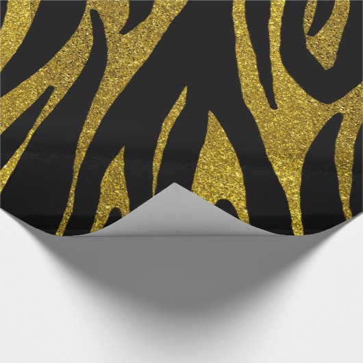 Glam Black Zebra Stripes & Faux Gold Glitter Cadeaupapier (Hoek)