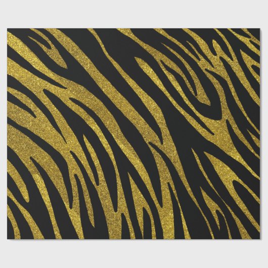 Glam Black Zebra Stripes & Faux Gold Glitter Cadeaupapier (Vlak)