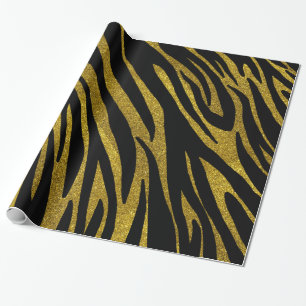 Glam Black Zebra Stripes & Faux Gold Glitter Cadeaupapier