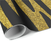 Glam Black Zebra Stripes & Faux Gold Glitter Cadeaupapier (Rol Hoek)
