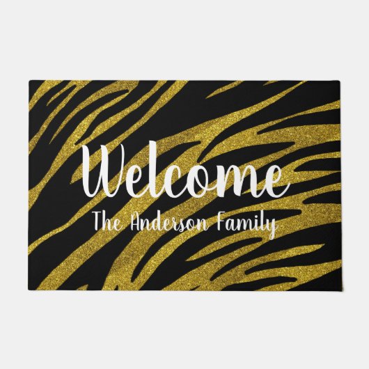 Glam Black Zebra Stripes & Faux Gold Glitter Deurmat (Voorkant)
