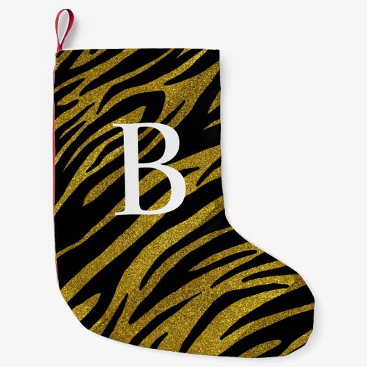 Glam Black Zebra Stripes & Faux Gold Glitter Kleine Kerstsok (Voorkant)