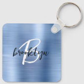 Glam Blauw Geborsteld Metaal Monogram  Sleutelhanger (Achterkant)